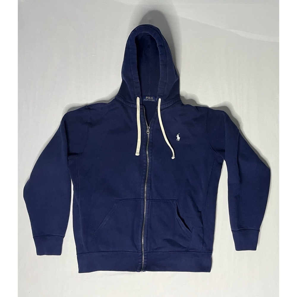 Polo Ralph Lauren Thermal Hoodie Sweatshirt Men's Size Large Navy Full Zip Pony